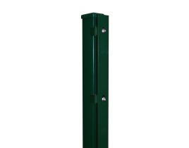 Rechteckrohrpfosten mit Flacheisen, grün, mit angeschweißter Bodenplatte, Länge 685mm für Zaunhöhe 600mm