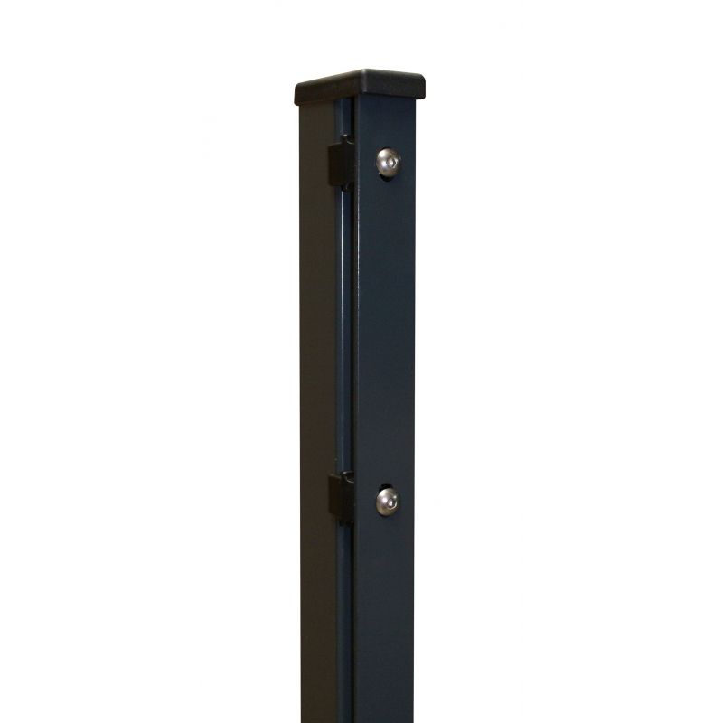 Rechteckrohrpfosten mit Flacheisen, anthrazit, mit angeschweißter Bodenplatte, Länge 885mm für Zaunhöhe 800mm
